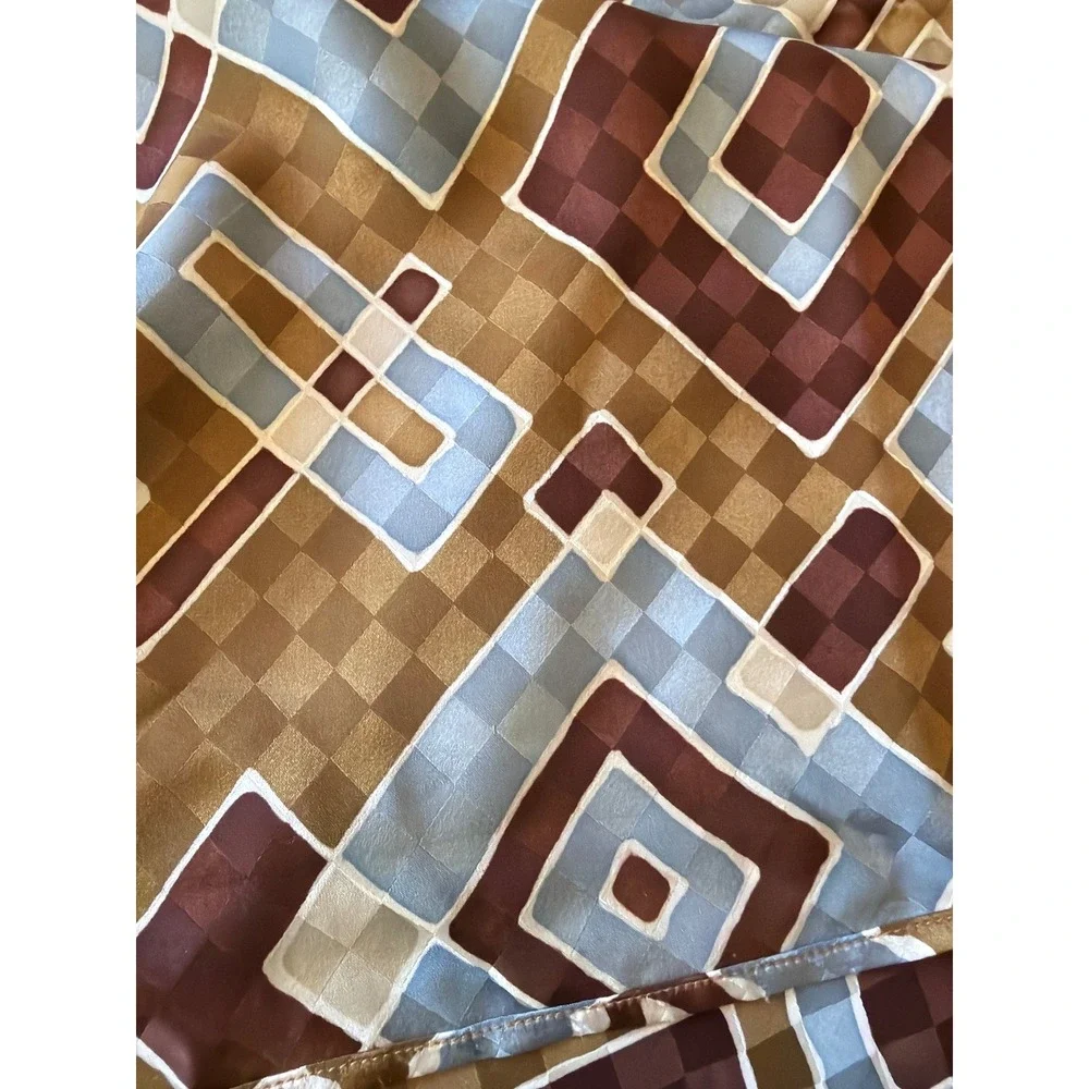Scarf Brown Blue Geometric‎ Square Mid-Century Modern Retro Mod Accessory